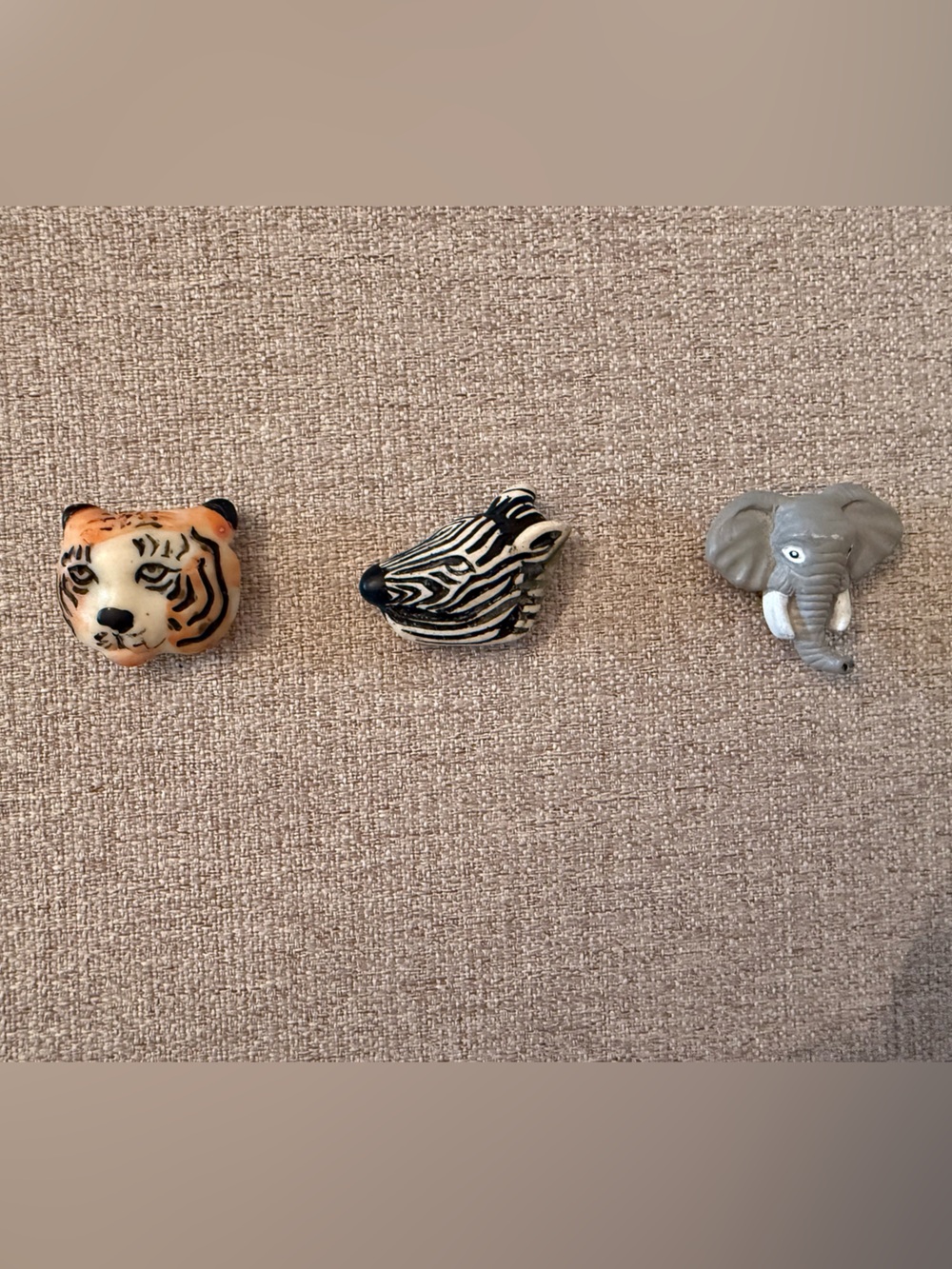 Animal Head Button Covera — Tiger Orange, Zebra Black & White, Elephant Gray